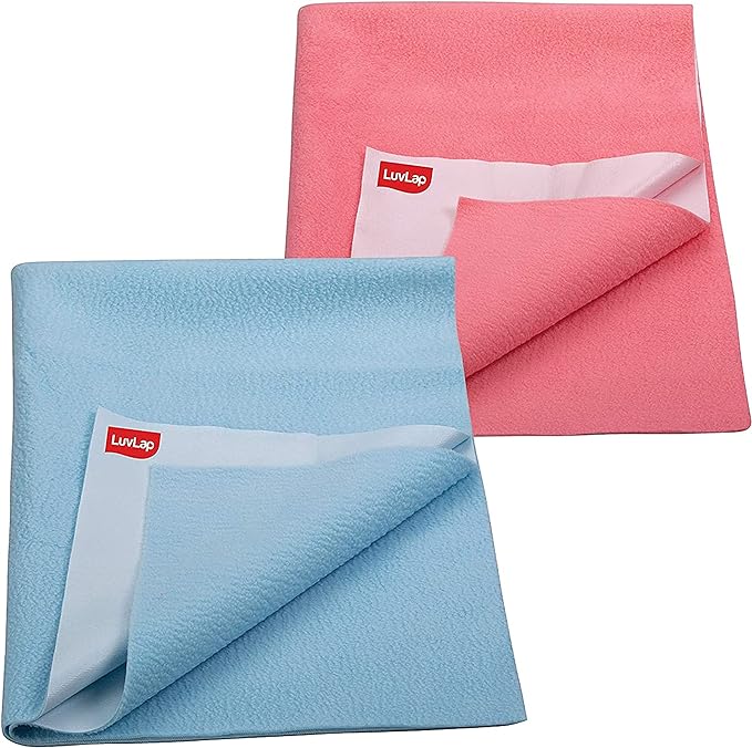 Luvlap Instadry Extra Absorbent Dry Sheet/Bed Protector - Sky Blue & Salmon Rose, 0 m+ - Medium Size 70cm x 100cm, Pack of 2