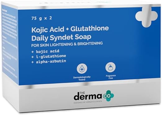 The Derma Co Kojic Acid + Glutathione Daily Syndet Brightening Soap With Kojic Acid, L-Glutathione & Alpha-Arbutin - (75g X 2)