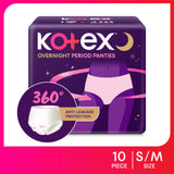 Kotex Overnight Period Panties (Small/Medium size, pack of 10 panties) for heavy flow period protection | with 360 degree anti-leakage design & airy-soft fabric | 1 panty = 3 regular pads