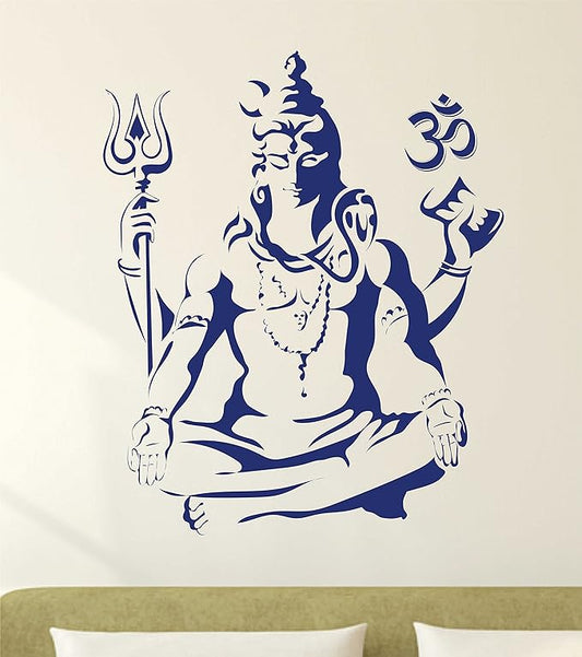 Decals Design PVC Vinyl Lord Shiva Om Meditating Wall Sticker For Home (50X70cm, Blue)