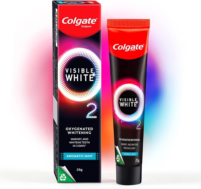 Colgate Visible White O2, Teeth Whitening Toothpaste, Aromatic Mint, 25g, Active Oxygen Technology, Enamel Safe Teeth Whitening Product