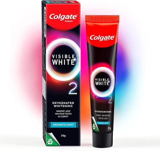 Colgate Visible White O2, Teeth Whitening Toothpaste, Aromatic Mint, 25g, Active Oxygen Technology, Enamel Safe Teeth Whitening Product