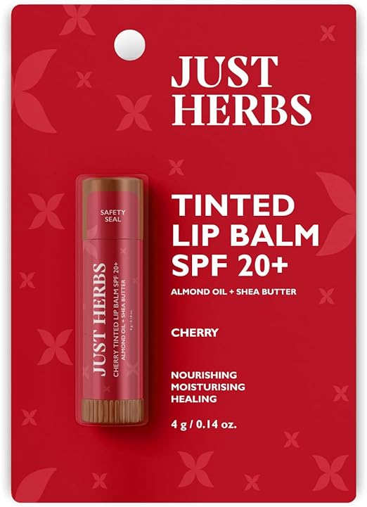 Just Herbs Tinted Lip Balm for Men and Women with SPF 20+ for Dark Lips to Lighten 4g (Cherry)