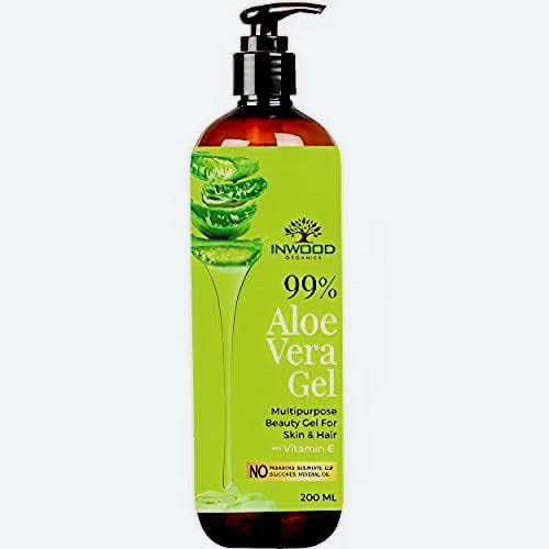 Inwood Organics 99% Pure & Organic Aloe Vera Gel for Face, Skin and Hair with Vitamin E| 100% Vegan | Paraben Free - 200ml