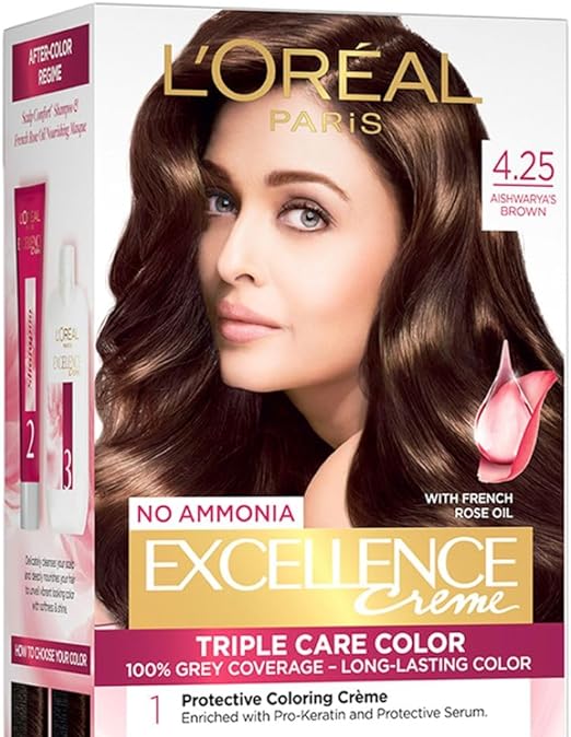 L'Oreal Paris Excellence Creme Hair Color, 4.25 Aishwarya's Brown, 72ml+100g