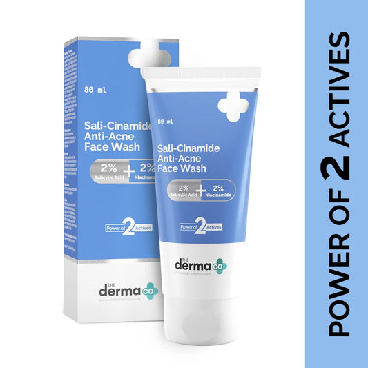 The Derma Co Sali-Cinamide Anti-Acne Face Wash I With 2% Salicylic Acid & 2% Niacinamide I Treats Active Acne & Fades Acne Marks I For Oily & Combination Skin I Power of 2 Actives - 80ml