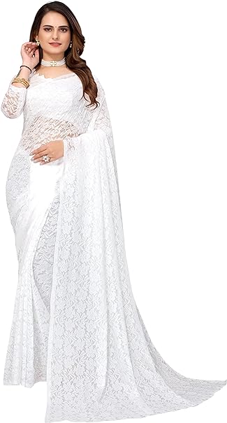 Yashika Womens Solid Net Saree With Blouse Piece