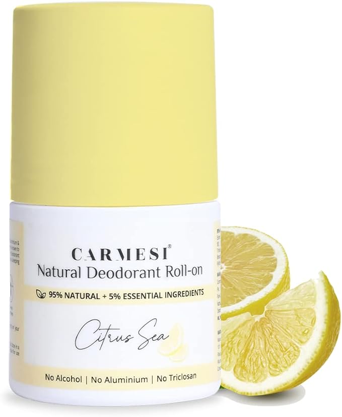 Carmesi Natural Deodorant Roll-on for Women | 95% Natural + 5% Essential Ingredients | For Fresh Underarms All Day | No Aluminium | No Triclosan | Citrus Sea | 50 ml