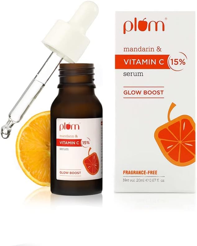 Plum 15% Vitamin C Serum for Face Glow Boost with Mandarin with Pure Ethyl Ascorbic Acid Japanese Mandarin and Kakadu Plum Fragrance-Free | 20 ml