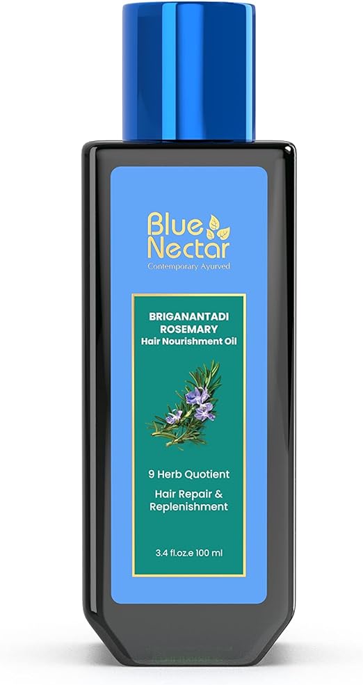 Blue Nectar Rosemary Oil for Hair Growth with Bhringraj Oil for Hair | 100% Natural Ayurvedic Hair Oil with Amla Hair Oil (9 Herbs,100ml)