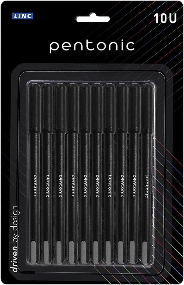 Pentonic Linc Ball Point Pen Blister Pack | 0.7 mm | Smooth Writing, Ultra- Low Viscosity Ink | Black Body, Black Ink Pack of 10