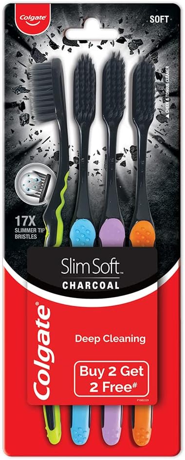 Colgate Slim Soft Charcoal Toothbrush 17x Slimmer Soft Tip Bristles (Buy 2 Get 2)