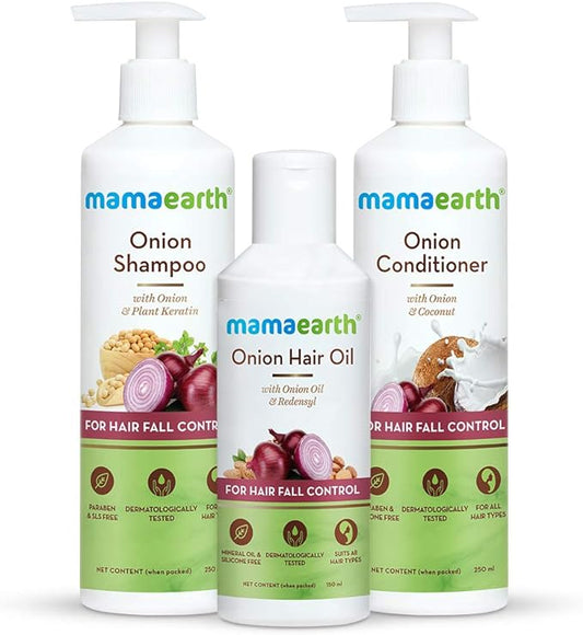 Mamaearth Anti Hair Fall Spa Range with Onion Hair Oil + Onion Shampoo + Onion Conditioner for Hair Fall Control