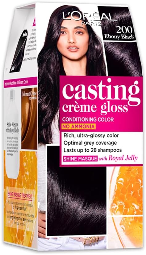 L'Oreal Paris Casting Creme Gloss Hair Color, Ebony Black 200, 87.5g+72ml