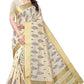 Yashika Womens Cotton Blend Saree With Blouse Piece, Free Size, Off-White