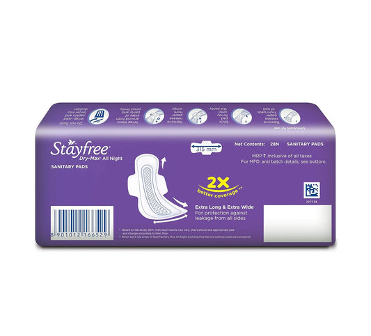 Stayfree Dry Max All Night XL Dry Cover Sanitary Pads For Women Combo, 28s x 2 (56 Pads)