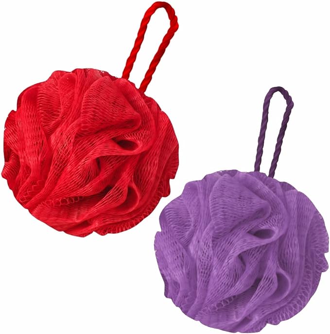 GUBB Luxe Bath Sponge Round Loofah For Women & Men, Bathing Scrubber For Body - Coral & Lilac