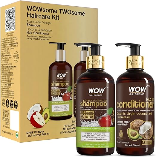 WOW Apple Cider Vinegar Shampoo - WOWsome Twosome No Parabens & Sulphates Hair Care Package - 600ml