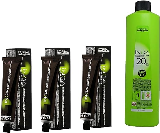 L'Oreal Paris Inoa No Ammonia Free Permanent Colour with Oil Developer (3 Dark Brown,60ml and 1000ml) - Pack of 3 Tubes