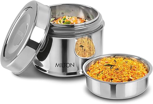 Milton Steel Snack Stainless Steel Tiffin, 800 ml, Steel Plain