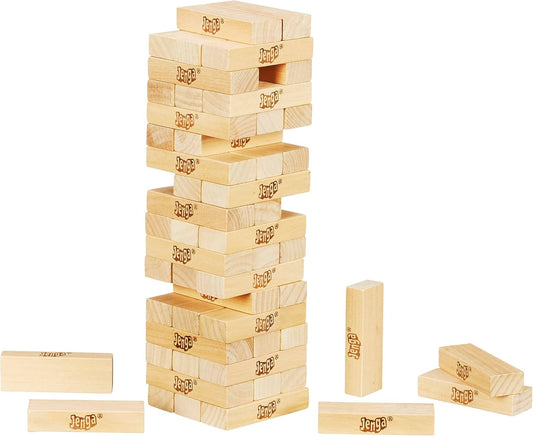 Hasbro Gaming - Classic Jenga Game, Genuine Hardwood Blocks, Jenga Stacking Tower Party Game For Family And Kids Ages 6+, Birthday Gift & Gift For All Ocasions