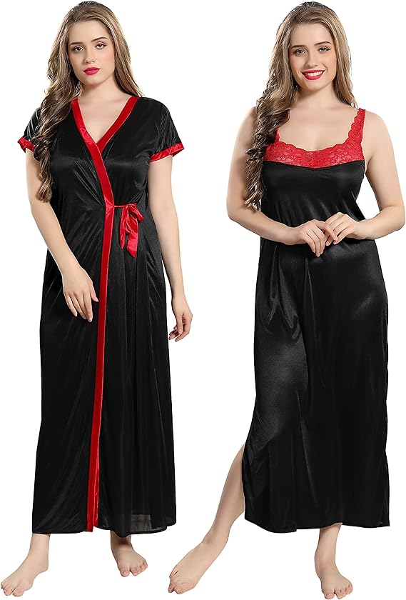 AV2 Women's Satin Solid Maxi Nighty