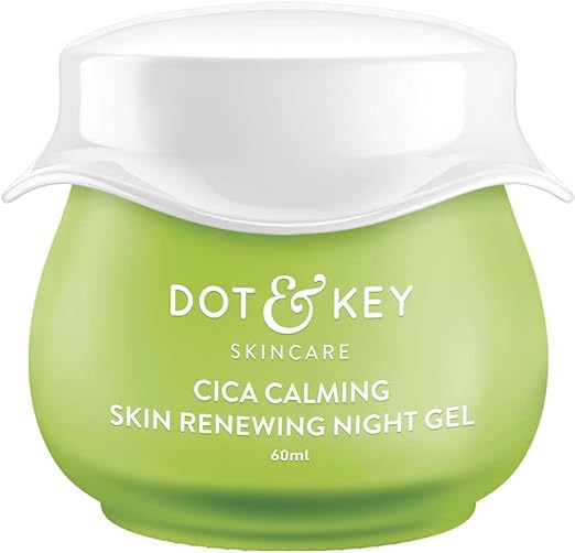 Dot & Key CICA Calming Skin Renewing Night Gel | For Oily, Acne Prone And Sensitive Skin | Night Cream with Niacinamide, Green Tea & Hyaluronic | Fades Blemishes & Dark Spots | 60ml