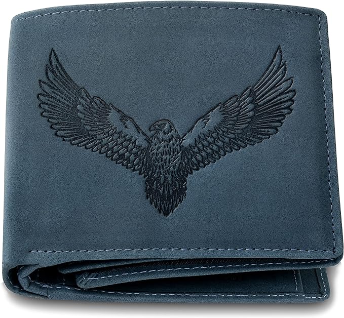 URBAN FOREST Zeus RFID Blocking Leather Wallet for Men, Vintage Blue