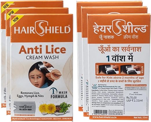 Hairshield Anti Lice Cream Wash 30ml Each (Pack Of 6) Free Head Lice Comb With Every Pack