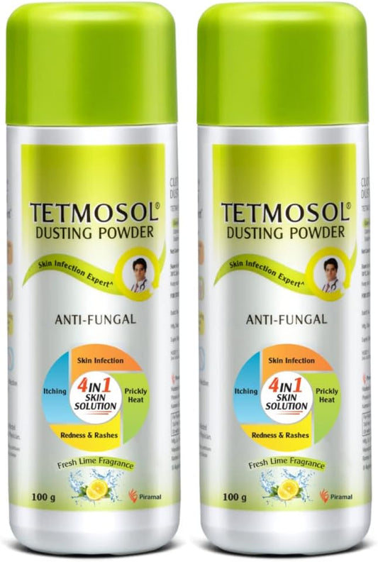 Tetmosol Anti-fungal Dusting Powder - For Daily Use - Fights Skin Infections, Prickly Heat, Itching - Pack of 2 (2x100g)