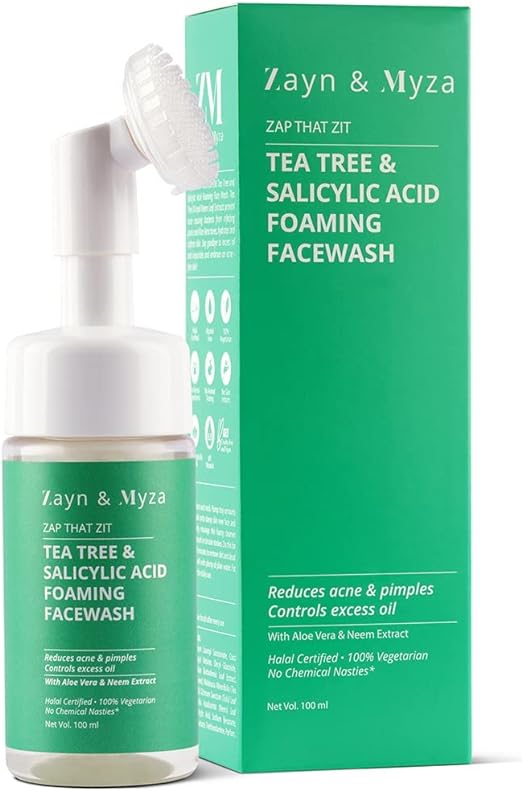 ZM Zayn & Myza Zayn & Myza Tea Tree & Salicylic Acid Foaming Face wash, Aloe Vera & Neem Extracts, Reduces Acne, Pimples, 100 ML