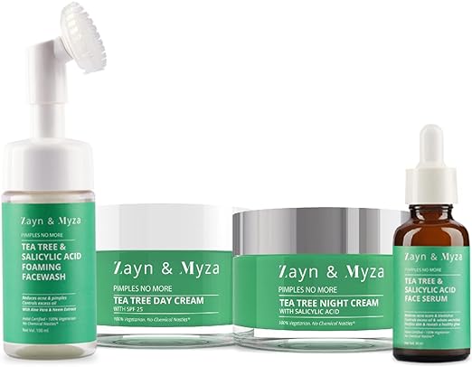 Zayn & Myza Tea Tree & Salicylic Acid Range For Women Face Cleanser, Face Serum, Day and Night Cream, Reduces Acne and Pimples