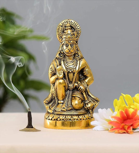 Prince Home Decor & Gifts Hanumanji Statue Sitting In Metal, Multicolour