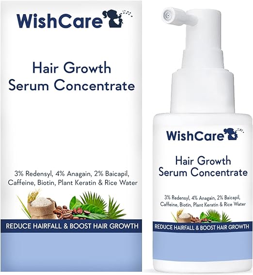 WishCare Hair Growth Serum Concentrate - 3% Redensyl, 4% Anagain, 2% Baicapil, Caffeine, Biotin, Plant Keratin & Rice Water - For Men & Women