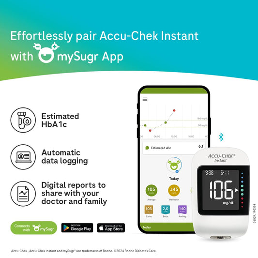 Accu-Chek Instant Blood Glucose Glucometer Kit with Vial of 10 Strips, 10 Lancets and a Lancing device FREE