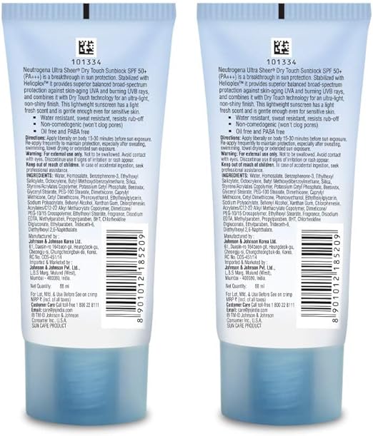 Neutrogena Ultra Sheer Dry Touch Sunblock, White, 88 ml (Pack of 2)