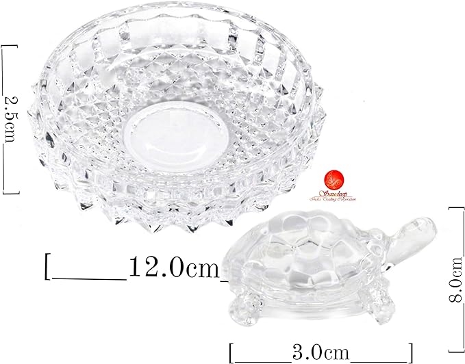 SAUDEEP INDIA Vastu Feng Shui Crystal Turtle Tortoise With Plate For Good Luck Showpiece, Small, White