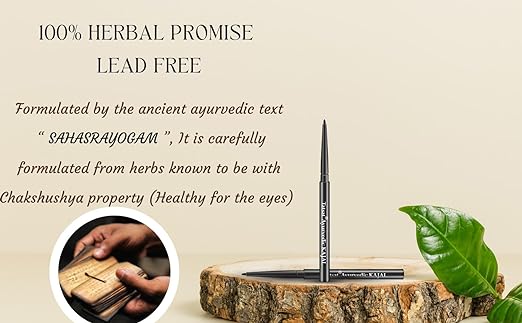 TATSAT-100% Natural Ayurvedic herbal kajal kohl Pencil with Herbs to nourish eyes,Medicated Soot,Desi Cow Ghee & Almond oil | No Preservatives | No chemicals | No irritation | Soot black |