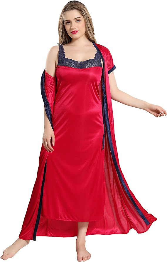 AV2 Women's Satin Solid Maxi Nighty