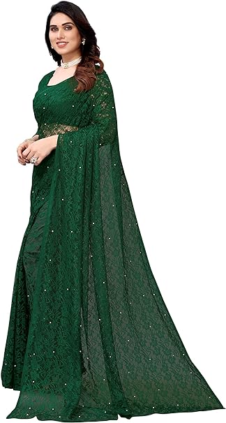 Yashika Womens Solid Net Saree With Blouse Piece