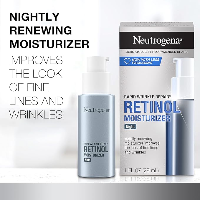 Neutrogena Rapid Wrinkle Repair Retinol Anti-Wrinkle Night Cream, Anti-Wrinkle Face & Neck Cream Moisturizer with Hyaluronic Acid, Retinol & Glycerin, 1 fl. oz