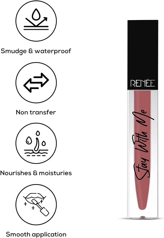 RENEE Stay With Me Non Transfer Matte Liquid Lip Color 5ml (Desire For Brown) - Kiss Proof | Smudge Proof | Waterproof | Long Lasting Liquid Lipstick