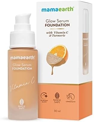 MAMAEARTH Glow Serum Foundation with Vitamin C & Turmeric for 12 Hour Long Stay 05 Beige Glow 30 ml