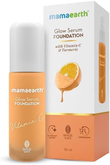 Mamaearth Glow Serum Foundation Lotion with Vitamin C & Turmeric for 12-Hour Long Stay- 07 Toffee Glow - 30 ml Dewy Finish