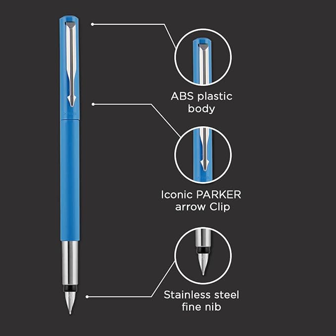 Parker Vector Standard Blue Fountain Pen Chrome Trim Fine Nib with 3 Free Ink Cart (Ink - Blue)