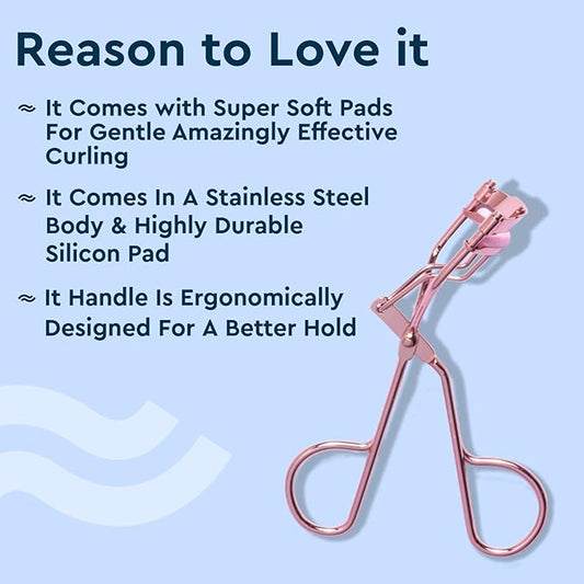 GUBB Eyelash Curler For Women - Suitable for All Eye Shapes | Offers Perfect Curls | Elegant Design for better hold | Eye Makeup Tool Comes with Stainless Steel Body & Silicon Cushion Base - Rose Gold