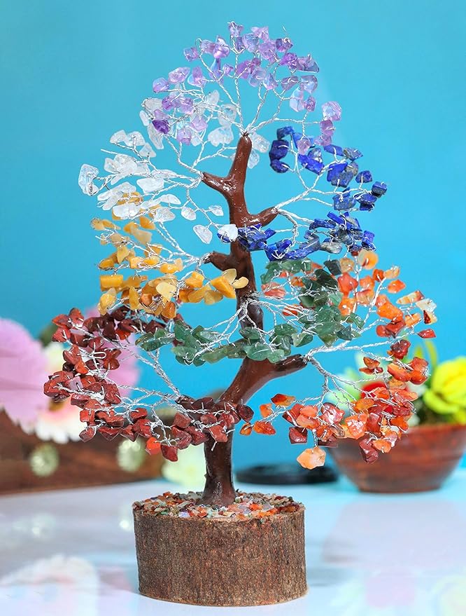 Crocon Seven Chakra Tree of Life - Crystal Tree of Life - Handmade Gemstone Tree - Healing Crystal Decoration - Money Tree Bonsai - Feng Shui Decor