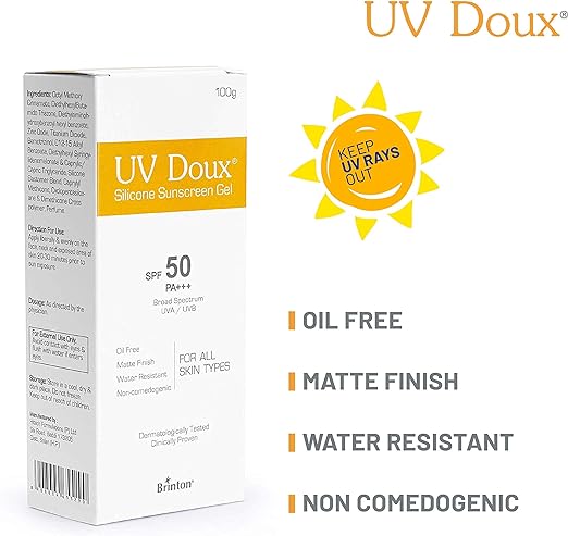 Brinton Healthcare Uvdoux Face-Body Sunscreen Gel with Broad Spectrum Spf50 PA+++,100gm