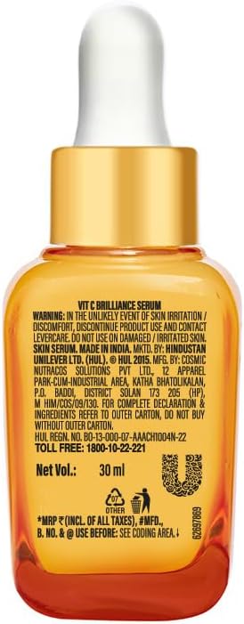 Lakmé 9To5 Vitamin C+ Facial Serum with 98% Pure Vitamin C complex, Improves Skin textures, Brightens, and gives Healthy, Glowing skin, All Skin Types, 30ml