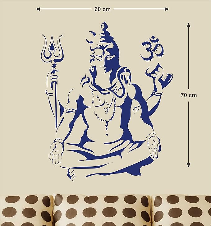 Decals Design PVC Vinyl Lord Shiva Om Meditating Wall Sticker For Home (50X70cm, Blue)